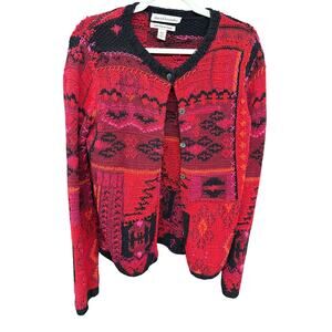 David Brooks Cardigan Sweater Knitted by Hand Pink Black Knit Twee Small Petite